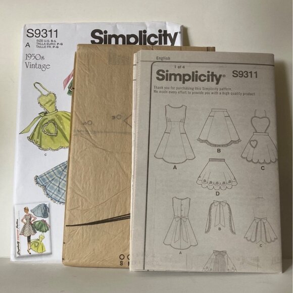 Simplicity S9311 1950s Vintage Full & Half Apron Reprint Sewing Pattern S-L FF - Picture 5 of 6